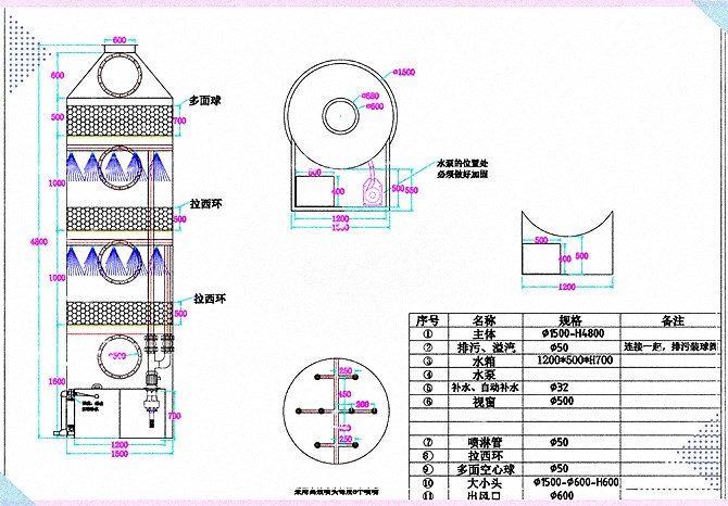 水洗喷淋净化塔设备结构图